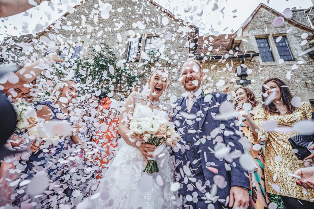 confetti wedding photos at Lympne castle